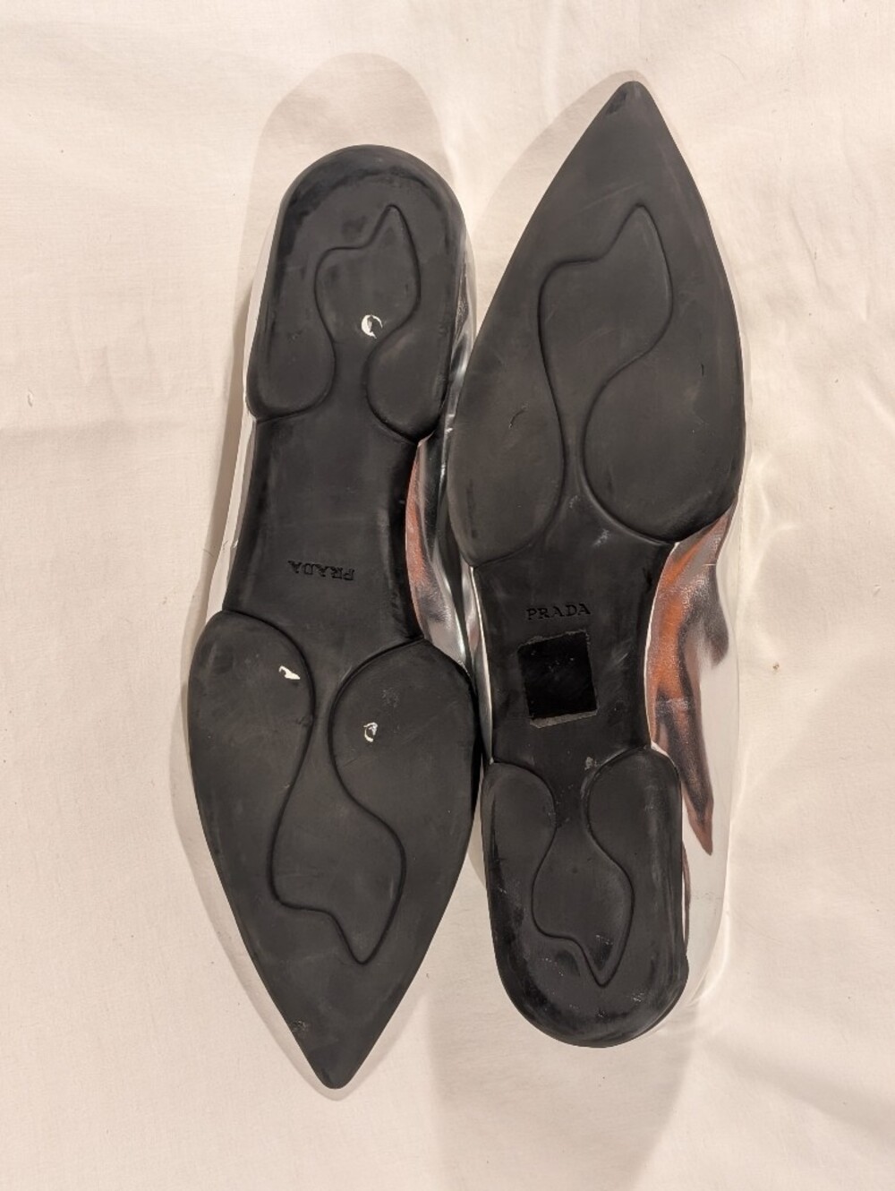 Prada Silver Pointed-Toe Leather Flats - Picture 6 of 6